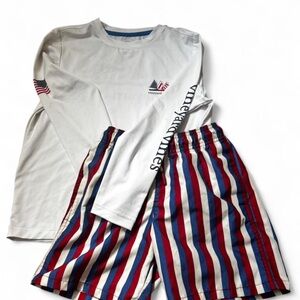 Vineyard Vines American Flag Rashguard & Cat & Jack Striped Swim Trunks 7/8